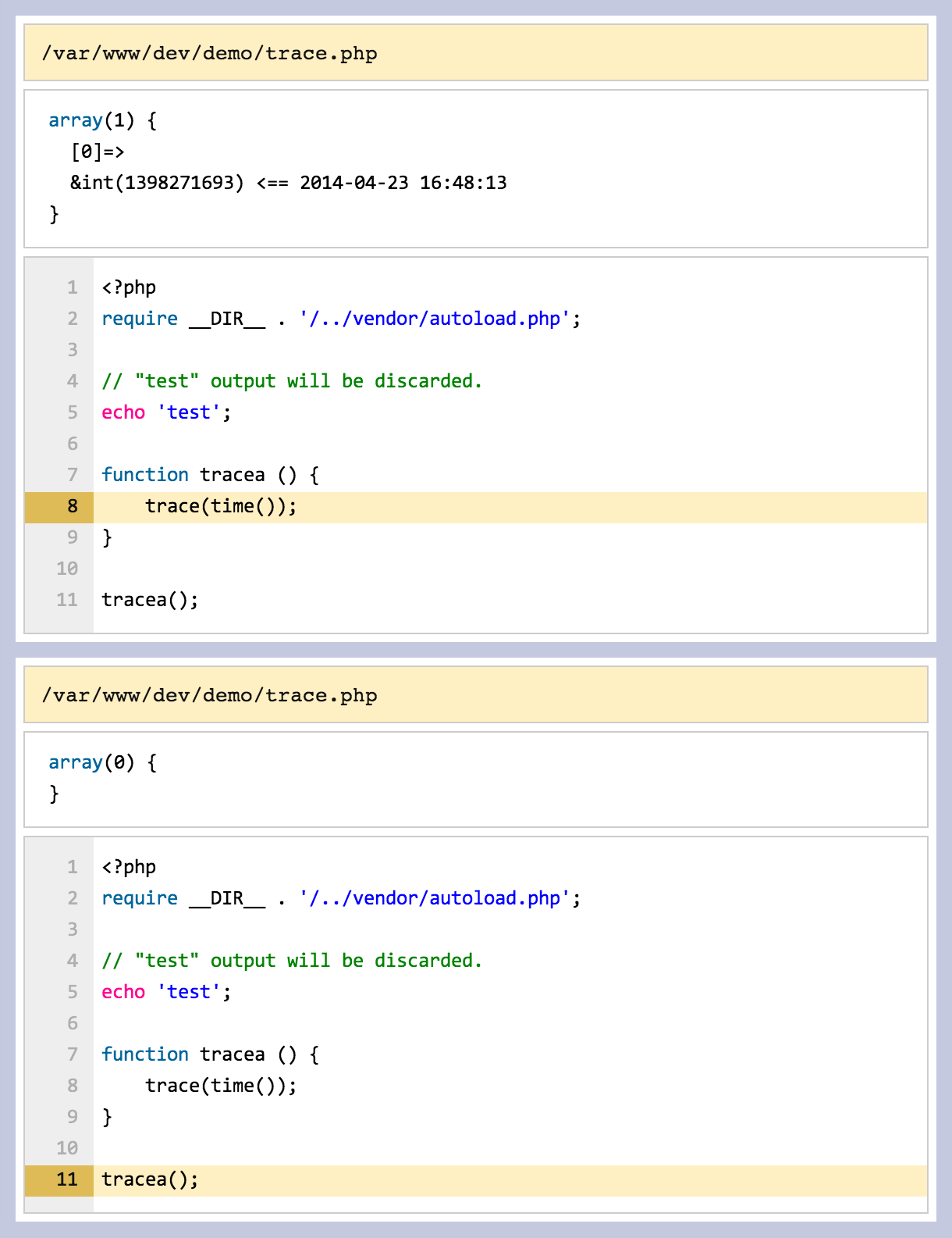 Trace output