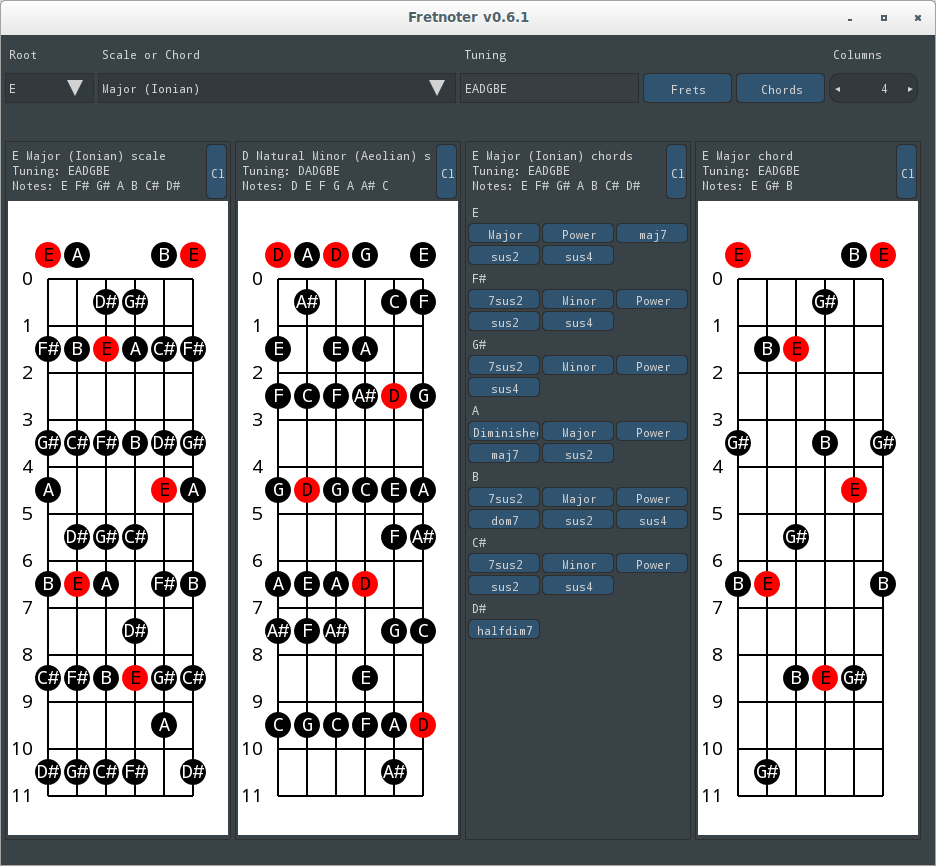 Fretnoter example UI