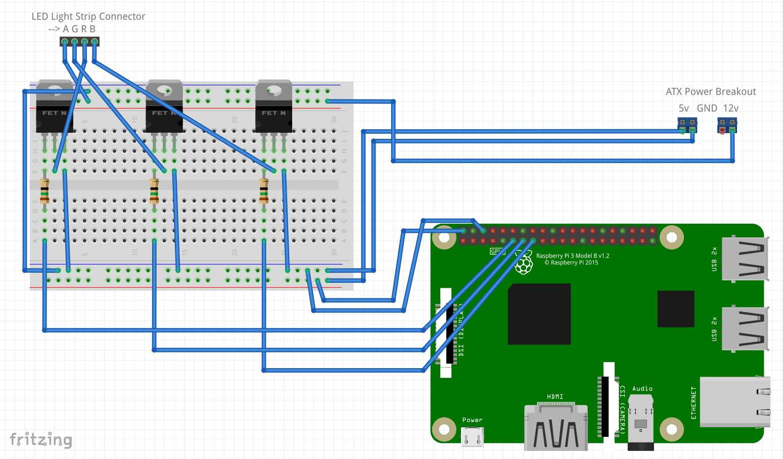 breadboard view of electronics