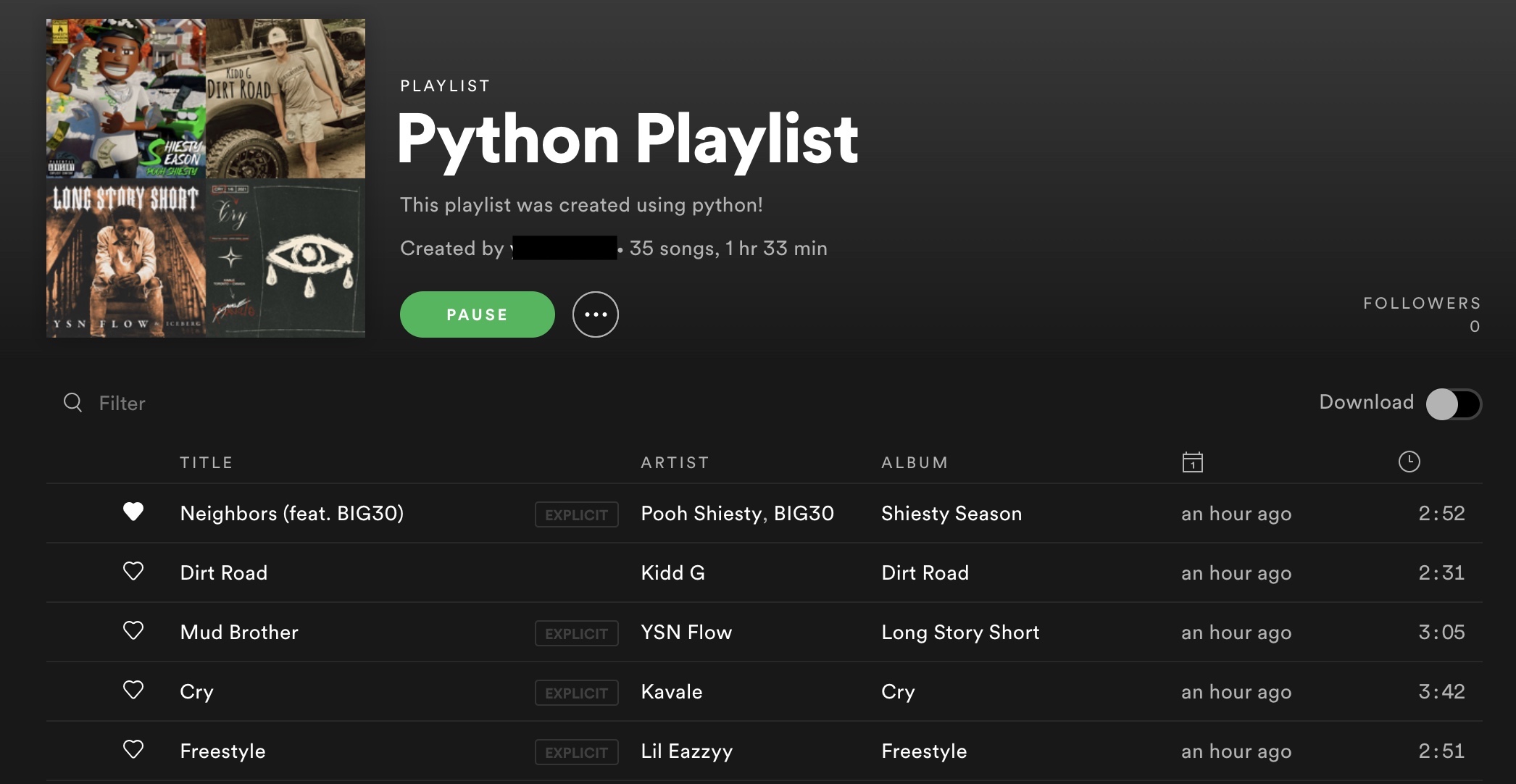 Sample Playlist Generated