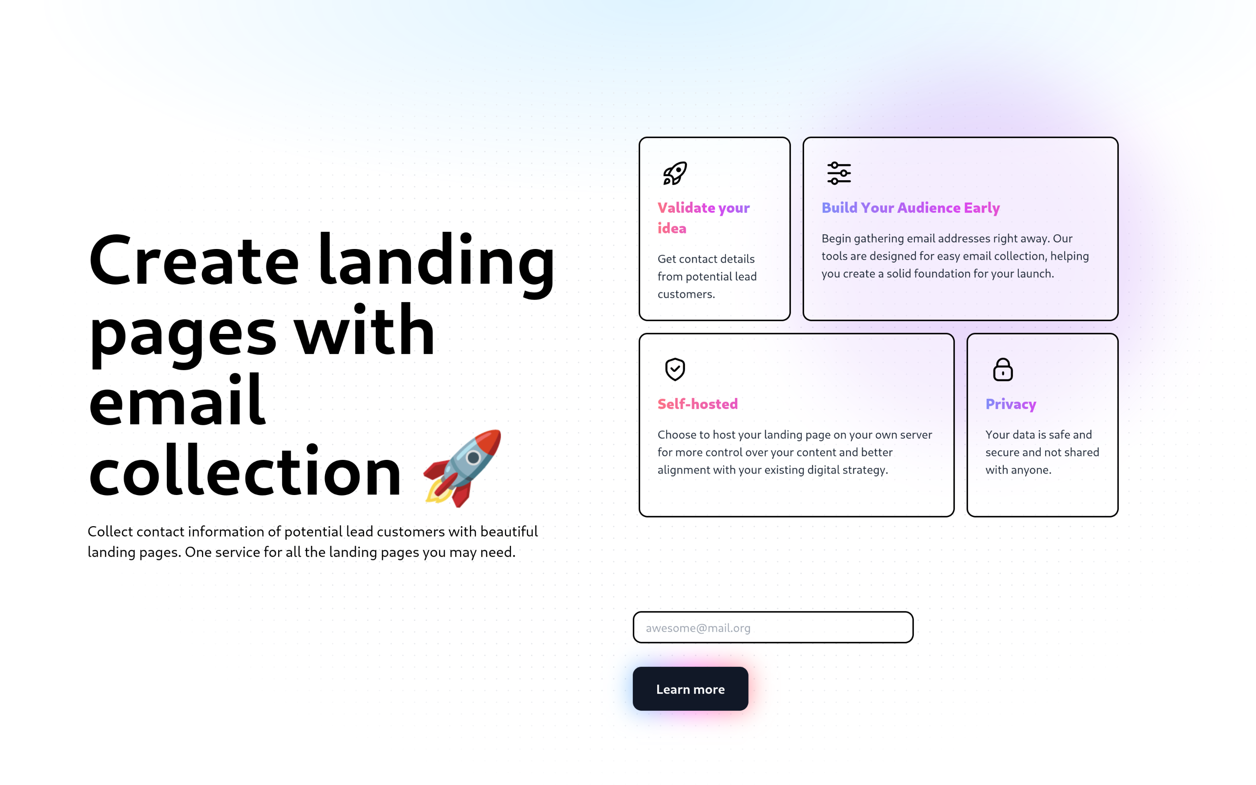 Screenshot of an example landing page