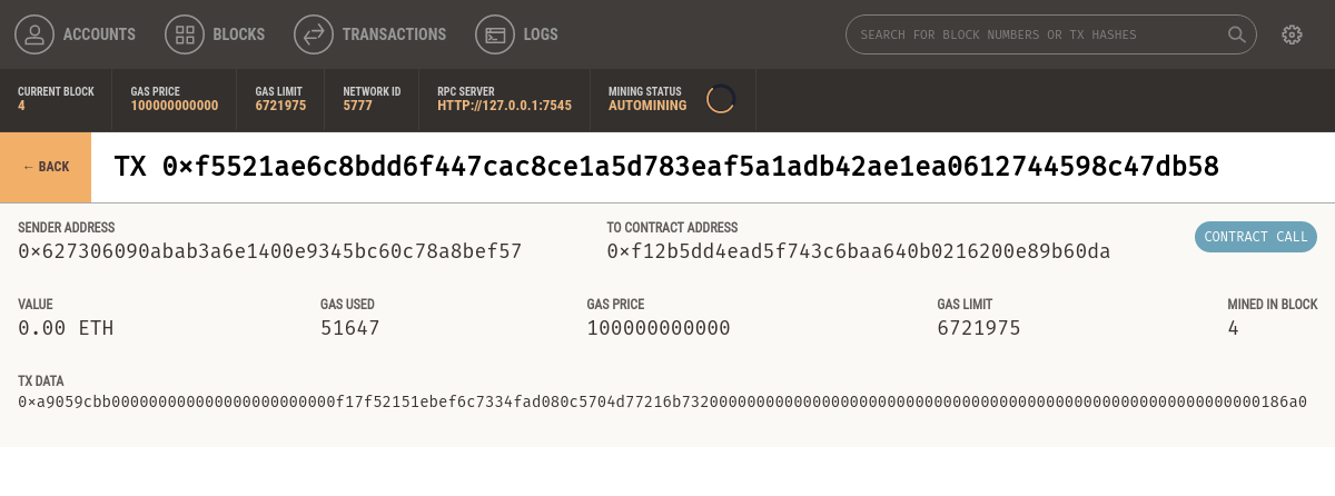 METoken transfer on Ganache