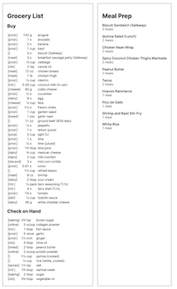 preview of grocery list
