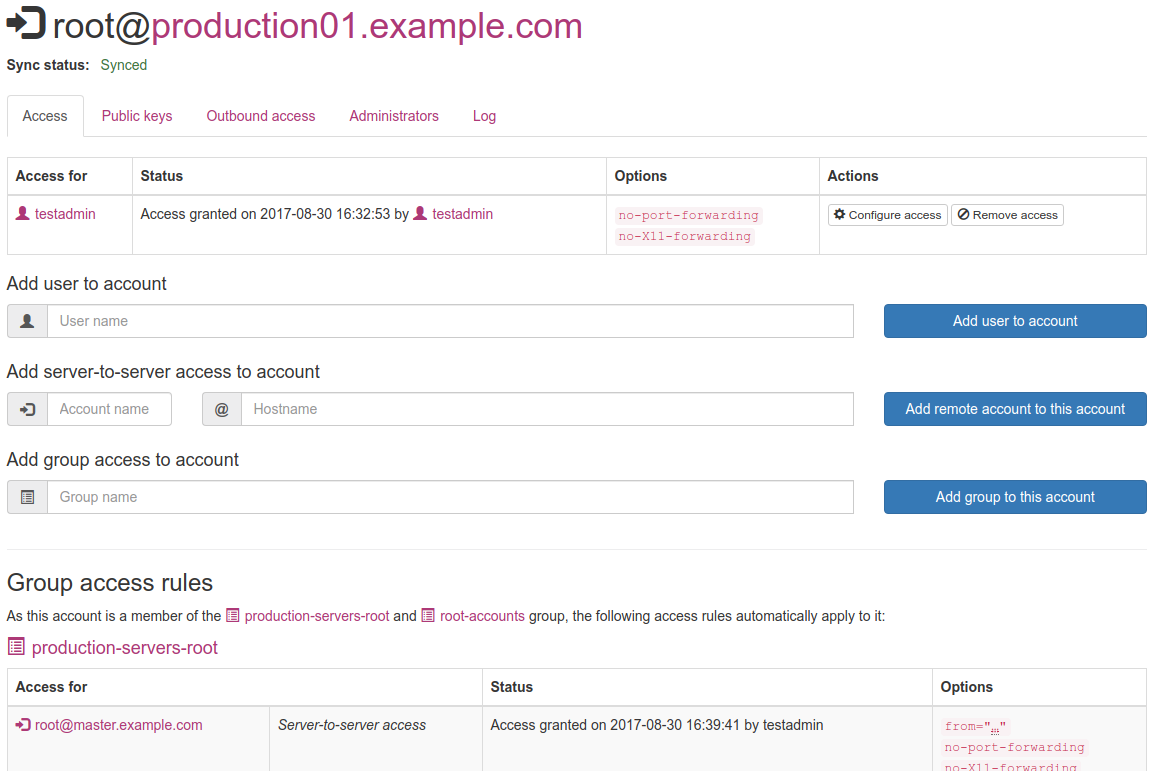 Server account access management