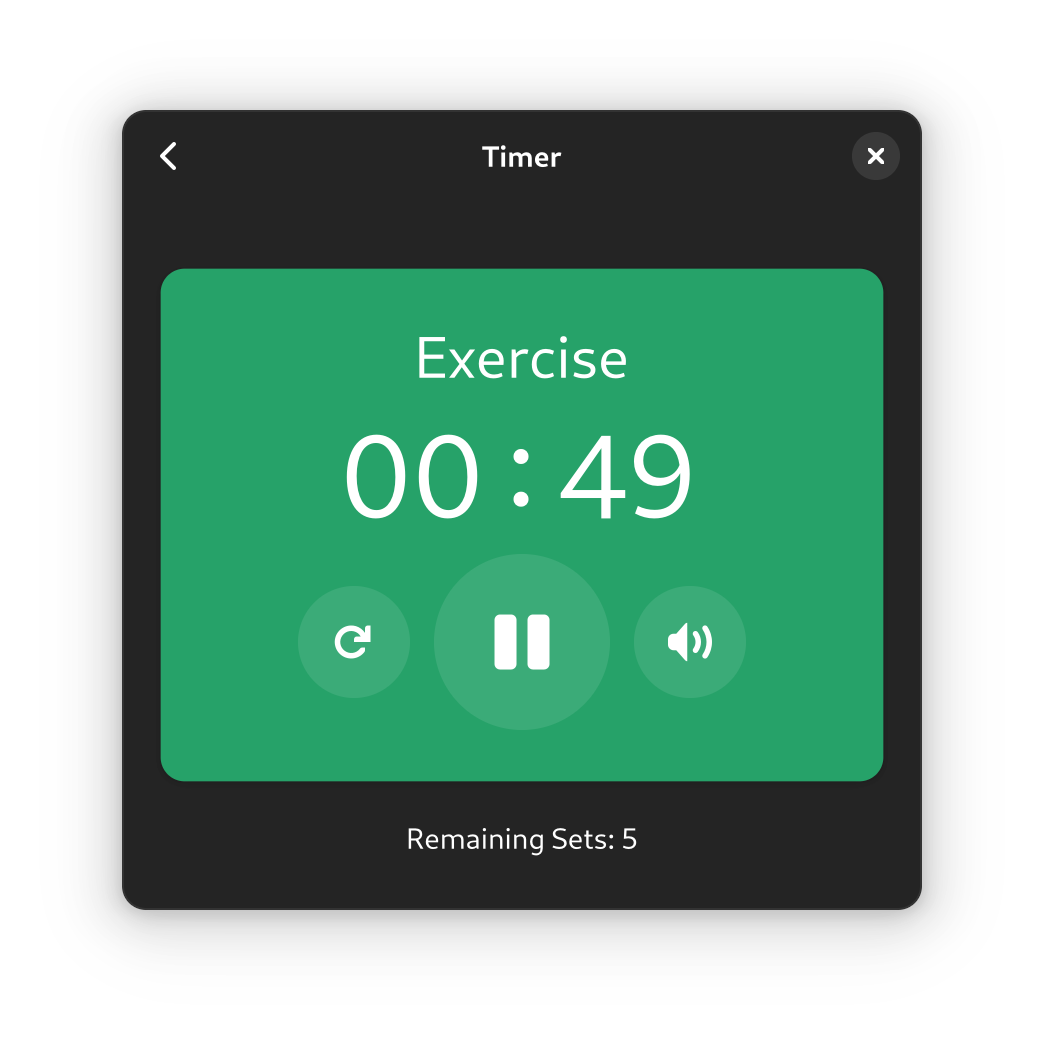 A screenshot of Exercise Timer's timer UI