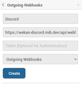 Creating the outgoing webhook in Wekan