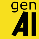 A yellow square with the word "gen" in lowercase black letters above the uppercase black letters "AI."