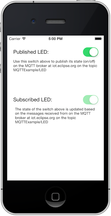 Screenshot of the MQTTExample application