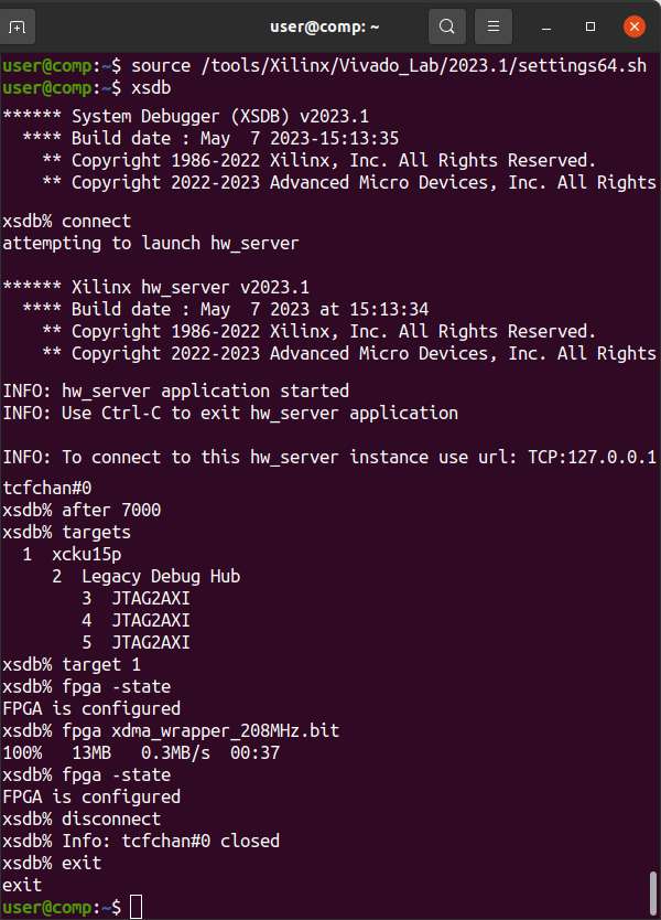 Load FPGA Bitstream Using xsdb