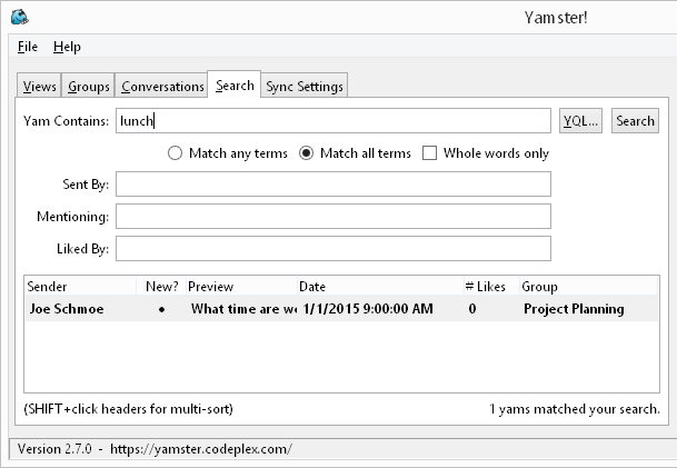 Searching Yammer messages