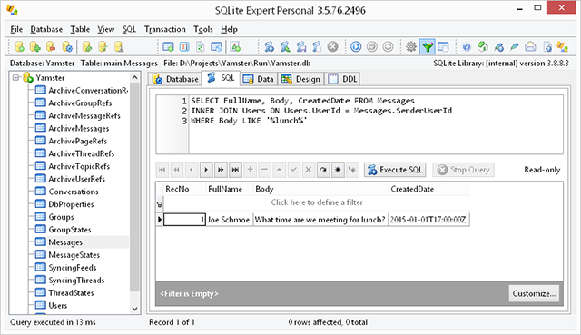 Using SQL to query the Yamster database