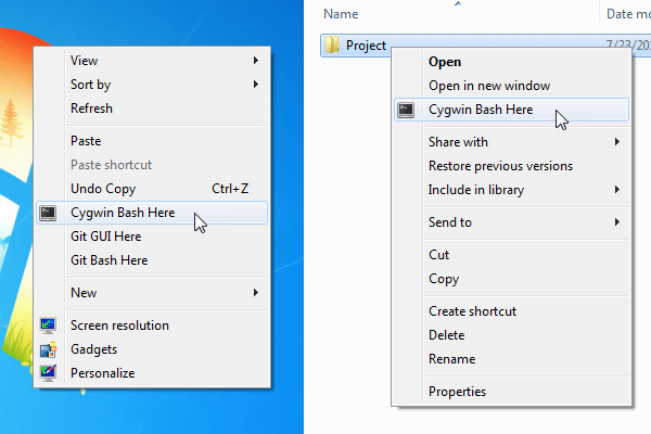 Open Cygwin Bash shell from Windows Explorer context menu