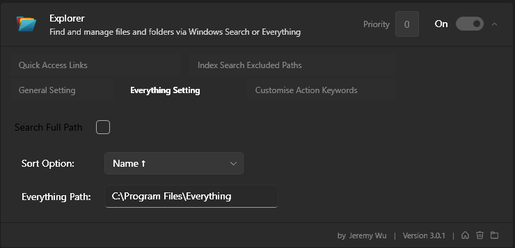 Everything Setting tab