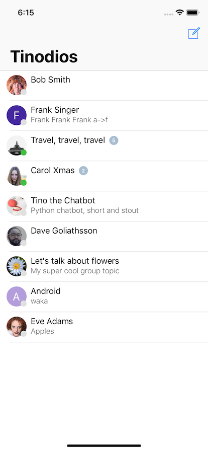 iOS screenshot: list of chats