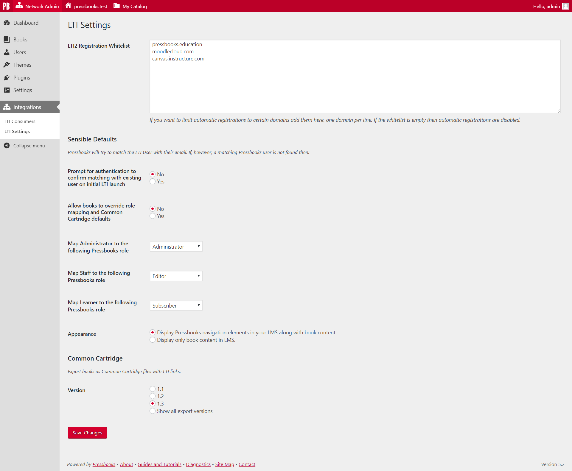 Pressbooks LTI Settings.