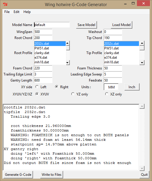 Wing Gcode generator