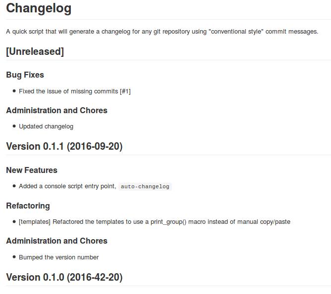 Generated change log