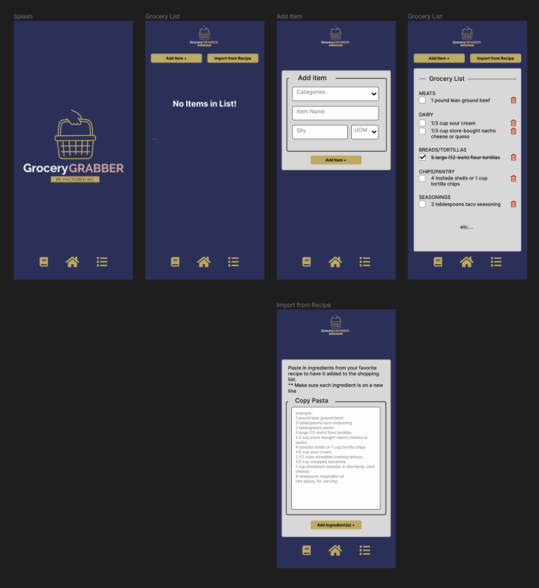 Grocery Grabber Wireframe