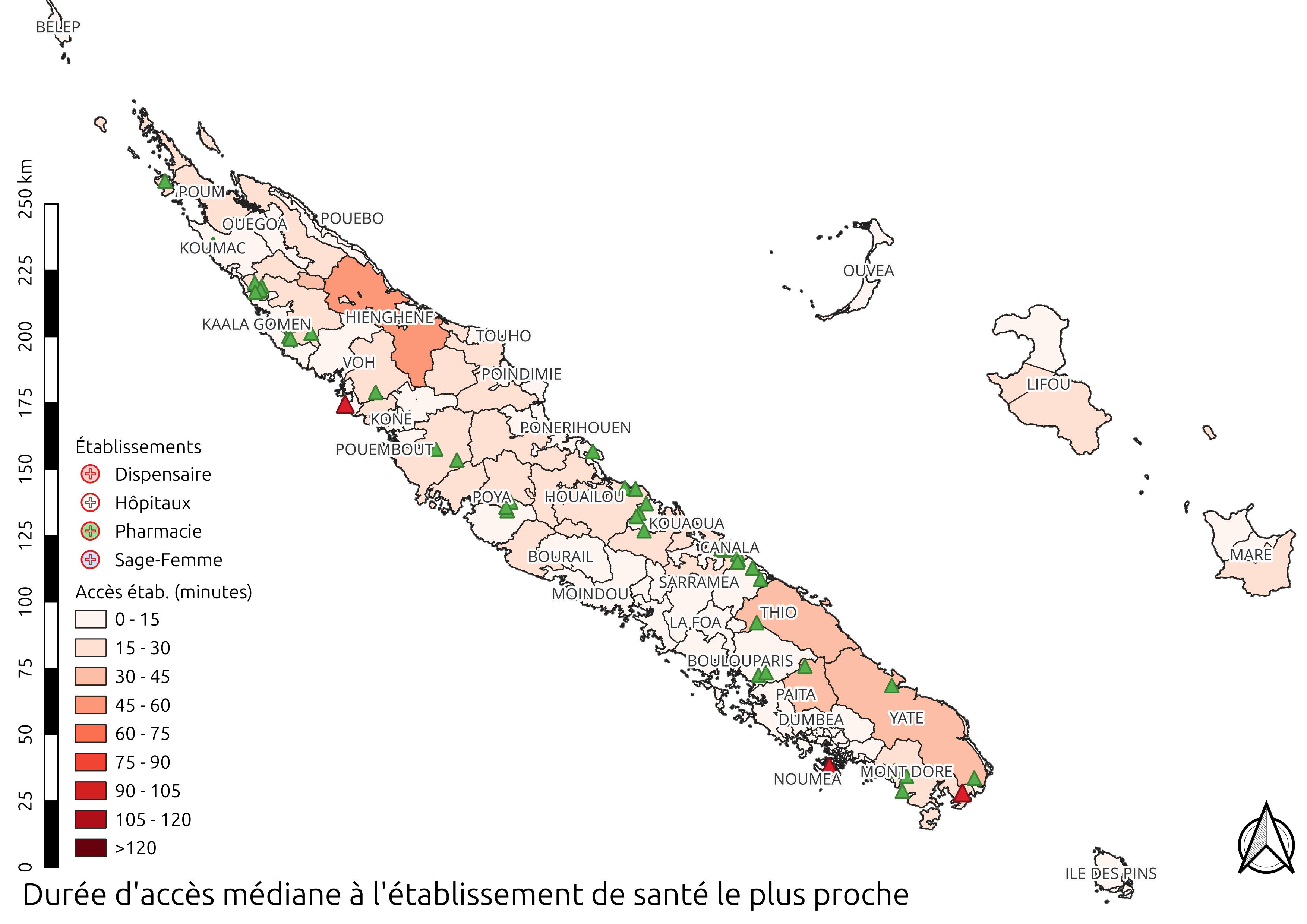 Distance à l'établissement de santé le plus proche en minutes