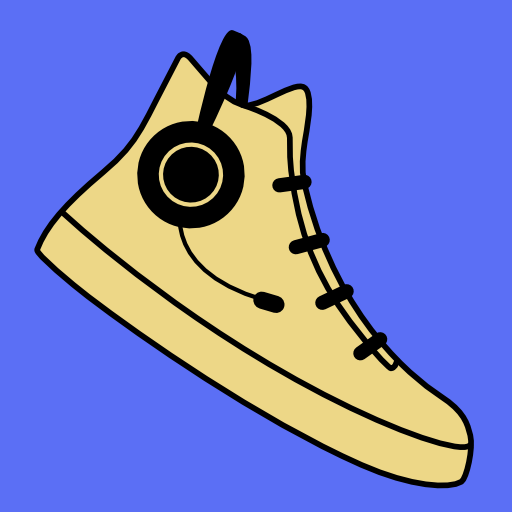 ReadToMyShoe logo: A sneaker wearing a headset with a microphone