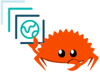 Ferris the crab holding the STAC logo