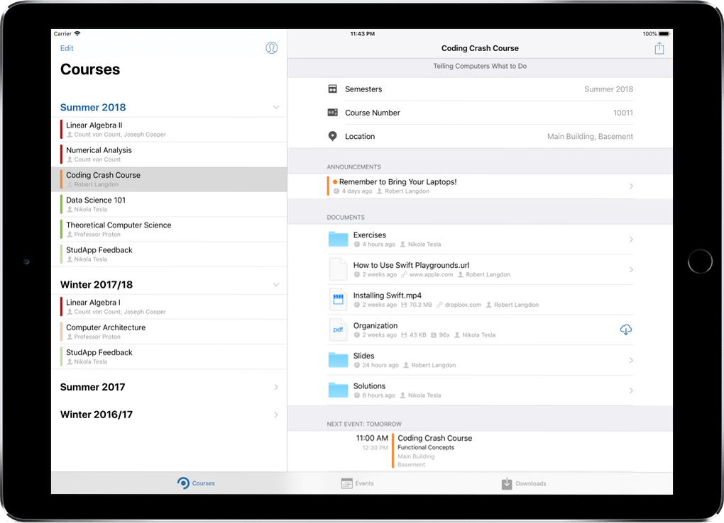 Screenshot: Courses on iPad Pro