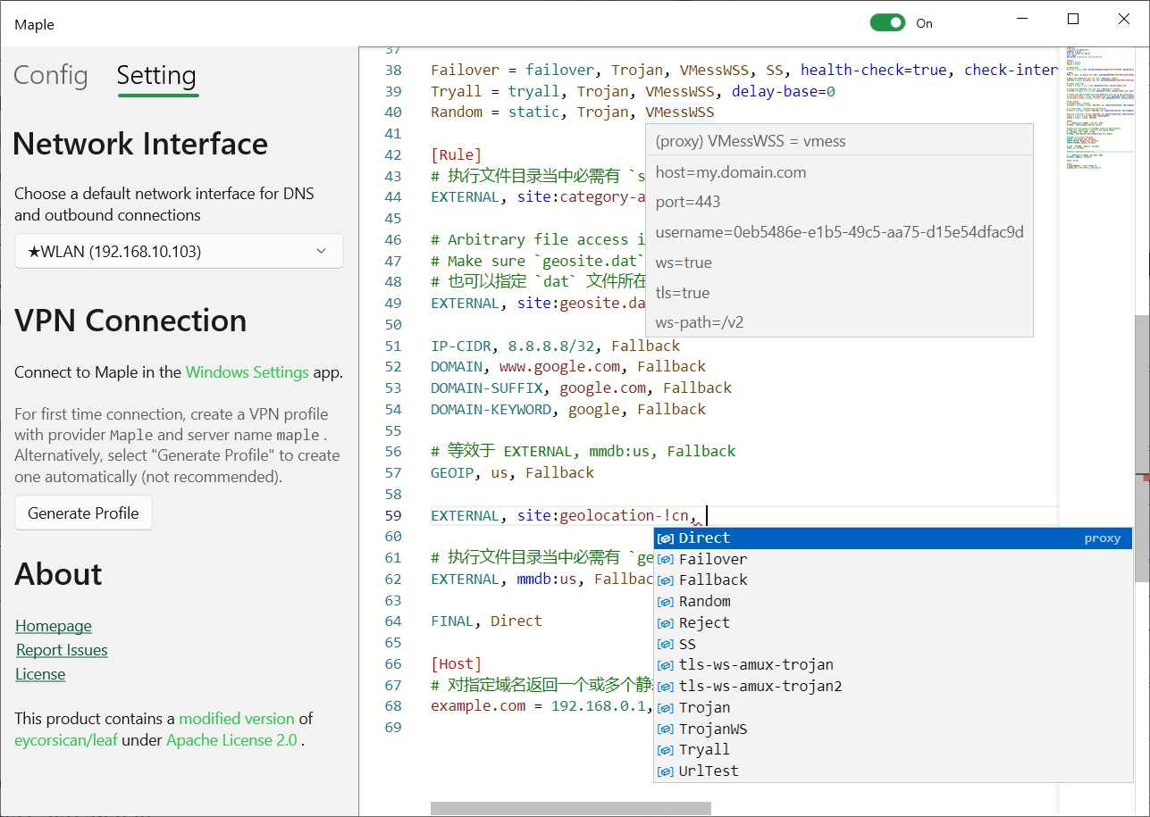 Settings Page with IntelliSense demo