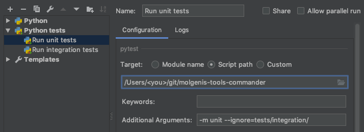 Setting up run configuration