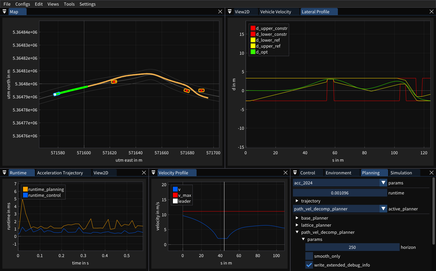 GUI of the trajectory planning library