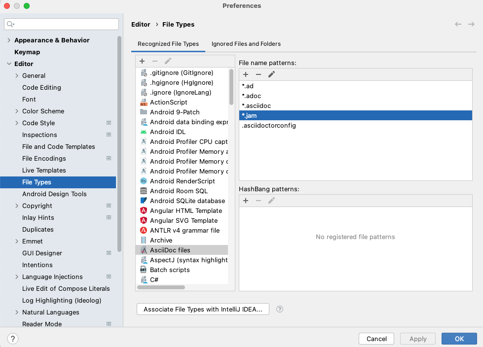 intellij configure file types