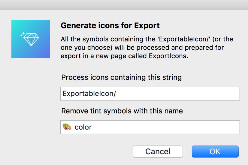 Set your tint layer name, and icons containing it will be processed to the ExportIcons page.