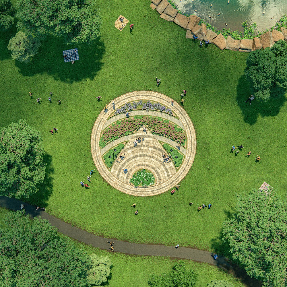 Aerial view of people playing in a park.