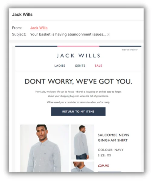 abandoned cart reminder email example