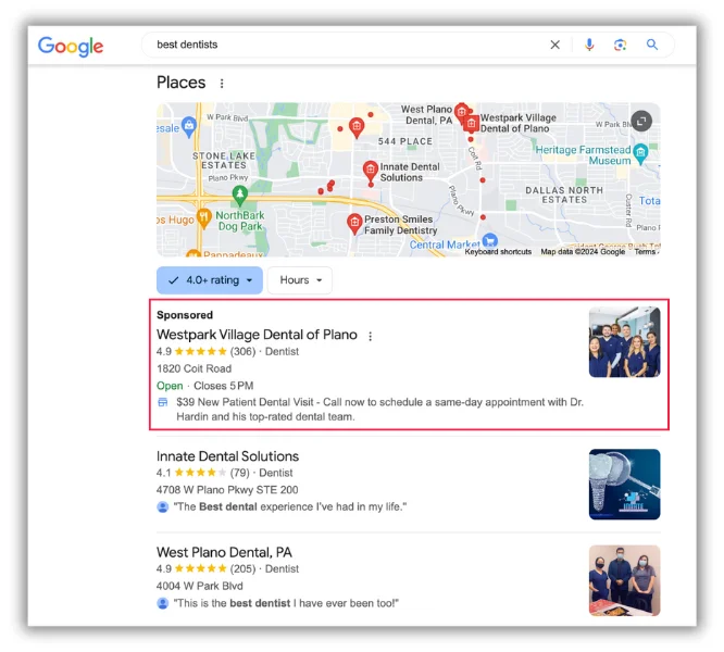 google ad in local map pack on serp