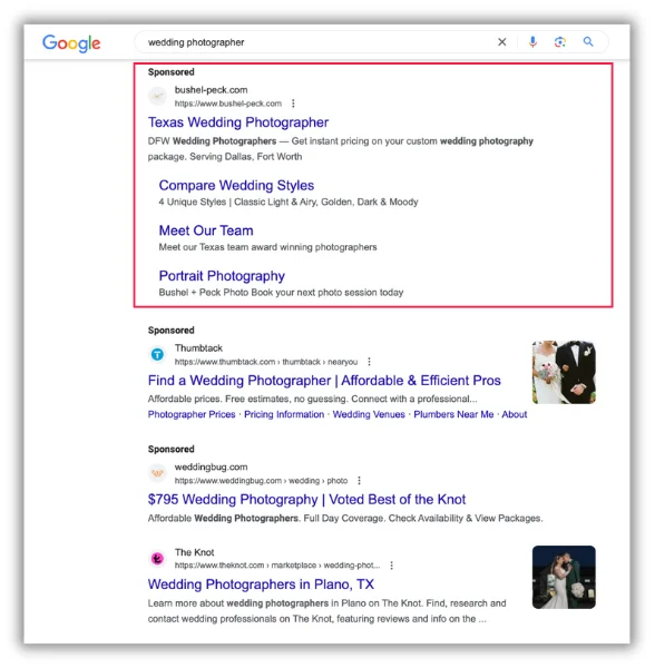 google ads on top of serp