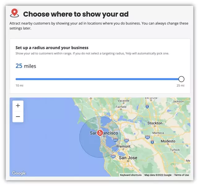 yelp ads - location targeting