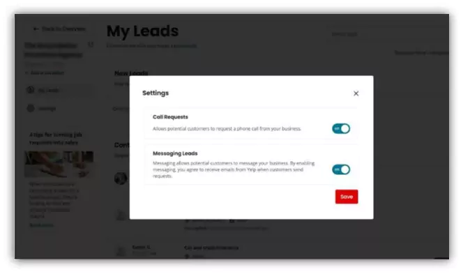 yelp ads - message leads and request a quote feature