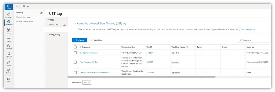 microsoft ads - conversion tracking example