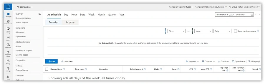 microsoft ads - schedule report example