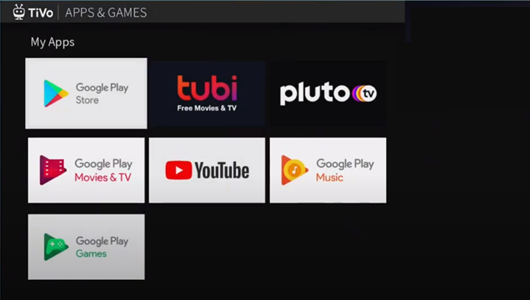 TiVo Stream Apps & Games screen.