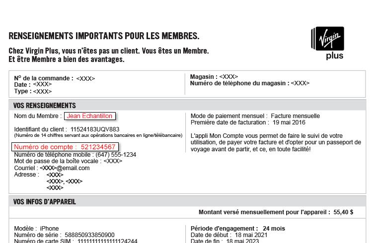 met en évidence où trouver votre numéro de compte sur votre contrat