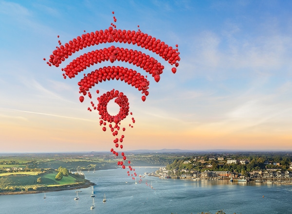 WiFi symbol made up of red balloons