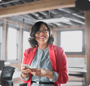 Woman on phone in office