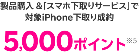 製品購入 &「スマホ下取りサービス」で対象iPhone下取り成約 5,000ポイント※5