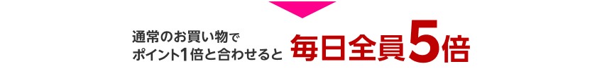 通常のお買い物でポイント1倍と合わせると毎日全員5倍