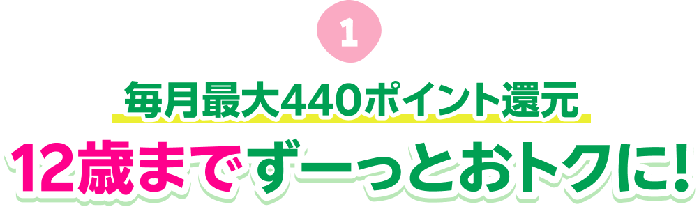 毎月最大440ポイント還元12歳までずーっとおトクに！