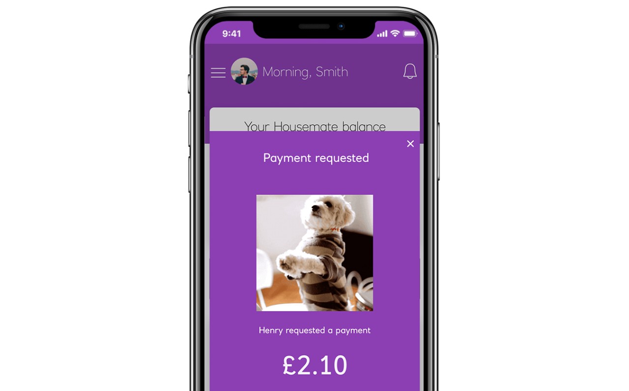 Housemate app is open, showing a GIF when payment has been requested.