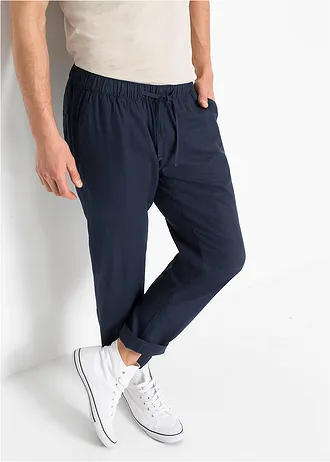 Spodnie chino z gumką w talii, z materiału z lnem, Regular Fit Straight, kolor: ciemnoniebieski