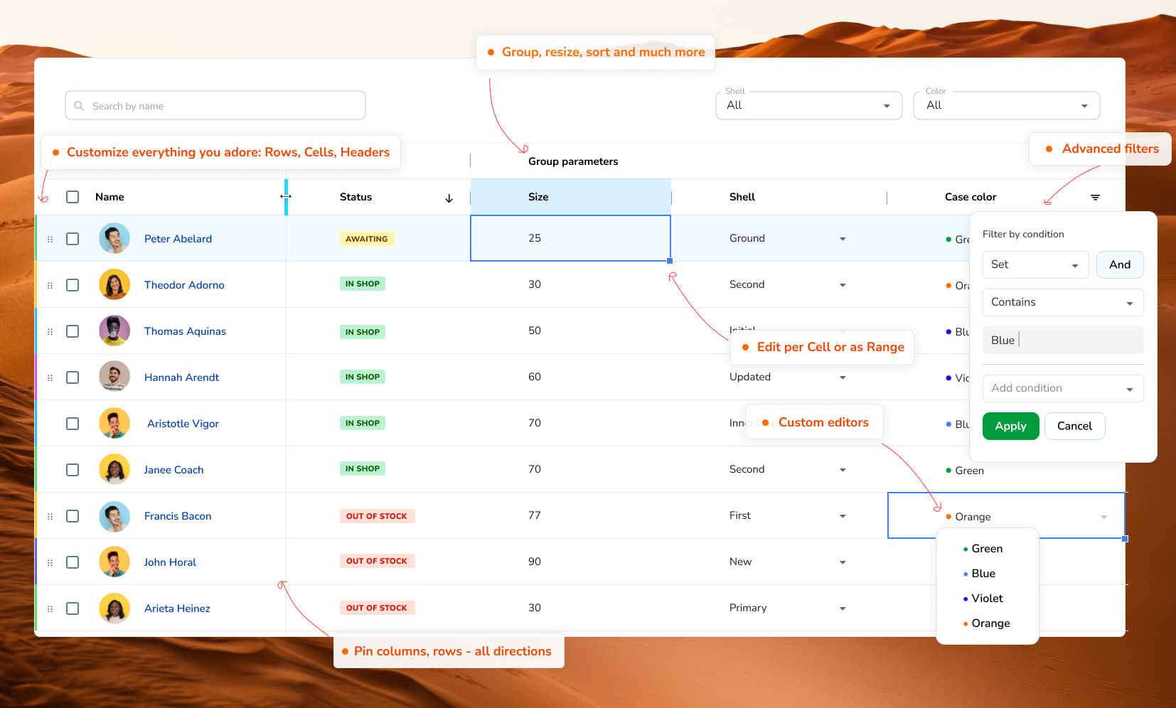 Material grid preview