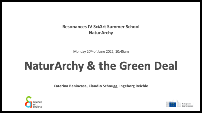 Introduction slide for NaturArchy and the Green Deal talk at the NaturArchy Summer school (title and details)